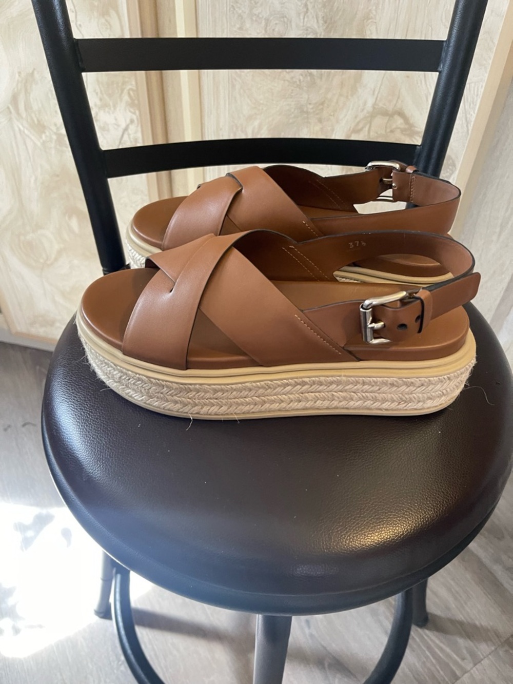 Prada Leather Platform Sandals 37 1/2 like new - Picture 3 of 9